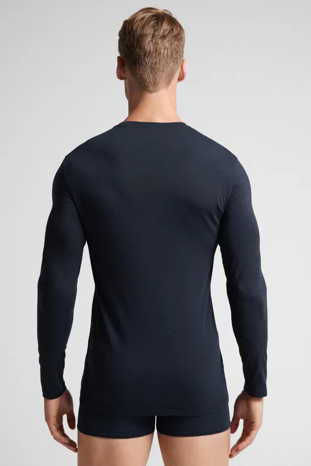 Intimissimi Long Sleeve Tops Men Stretch Superior Cotton Long Sleeve Top Blue 800 8211 Blu Notte