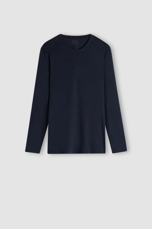 Intimissimi Long Sleeve Tops Men Stretch Superior Cotton Long Sleeve Top Blue 800 8211 Blu Notte