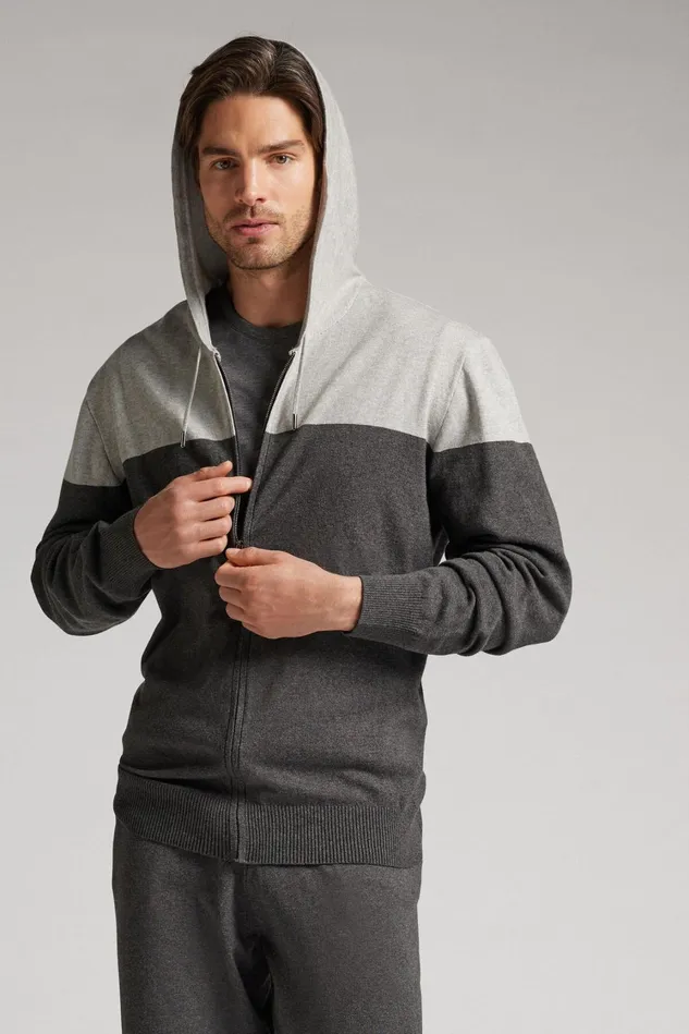 Intimissimi Long Sleeve Tops Men Zip Fleece Sweatshirt Grey 571j 8211 Grigio Chiaro Melangegrigio Scuro Melange