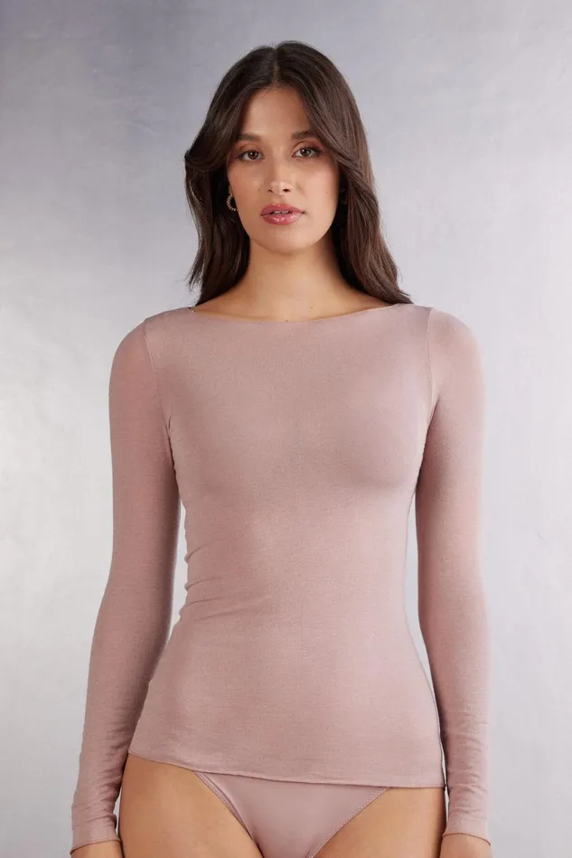 Intimissimi Long Sleeve Tops Women Boat Neck Modal Cashmere Ultralight Top 011i 8211 Elegant Pink Intimissimi Long Sleeve Tops Women Boat Neck Modal Cashmere Ultralight Top 011i 8211 Elegant Pink