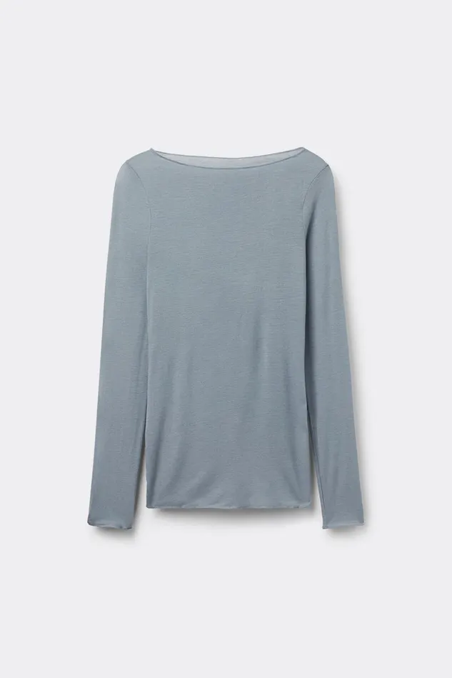 Intimissimi Long Sleeve Tops Women Boat Neck Modal Cashmere Ultralight Top Blue 850j 8211 Ash Blue