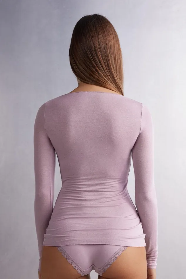 Intimissimi Long Sleeve Tops Women Boat Neck Modal Cashmere Ultralight Top Violet 549j 8211 Dusty Lily