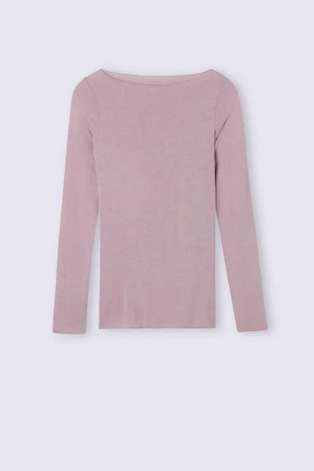 Intimissimi Long Sleeve Tops Women Boat Neck Modal Cashmere Ultralight Top Violet 549j 8211 Dusty Lily