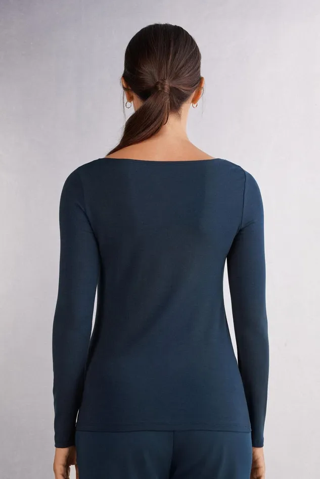 Intimissimi Long Sleeve Tops Women Long Sleeve Bateau Neck Top In Micromodal 1467 8211 Intense Blue