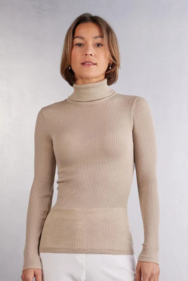 Intimissimi Long Sleeve Tops Women LongSleeve HighNeck Tubular Top In Wool And Silk Natural 164j 8211 Beige Dune Intimissimi Long Sleeve Tops Women LongSleeve HighNeck Tubular Top In Wool And Silk Natural 164j 8211 Beige Dune