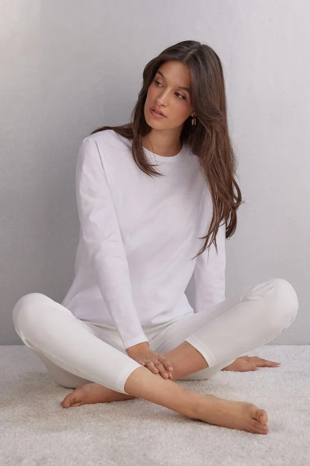 Intimissimi Long Sleeve Tops Women Superior Cotton Oversized Long Sleeve Top White 001 8211 White