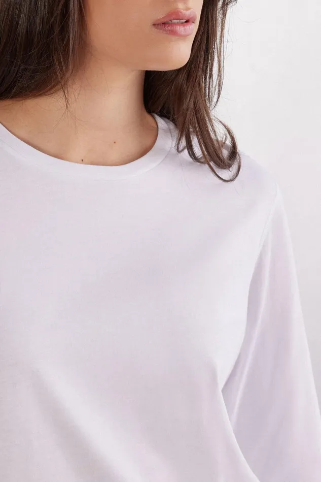 Intimissimi Long Sleeve Tops Women Superior Cotton Oversized Long Sleeve Top White 001 8211 White