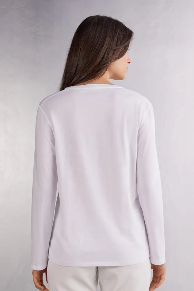 Intimissimi Long Sleeve Tops Women Superior Cotton Oversized Long Sleeve Top White 001 8211 White