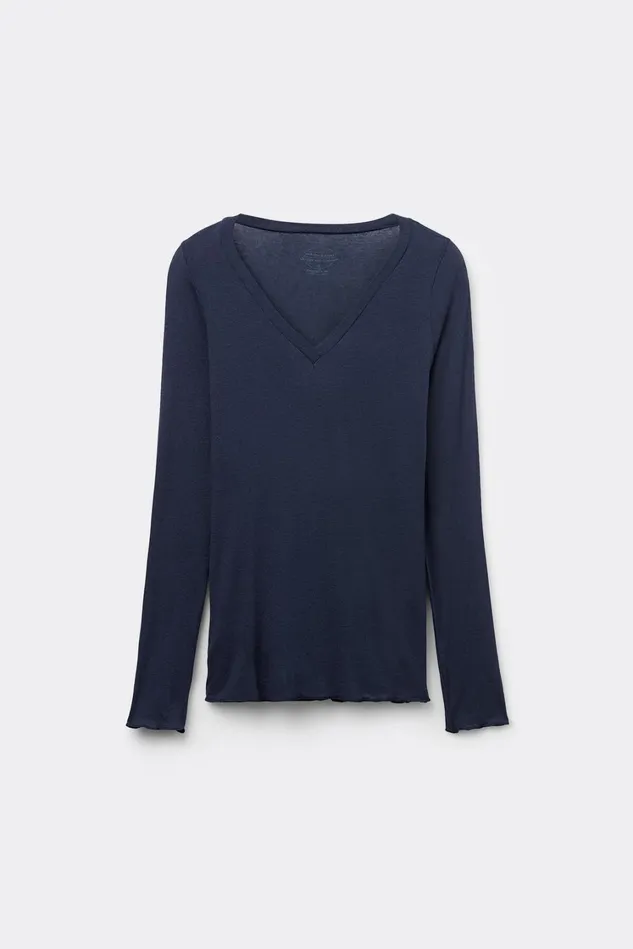 Intimissimi Long Sleeve Tops Women VNeck Top In Modal Ultralight With Cashmere 1467 8211 Intense Blue