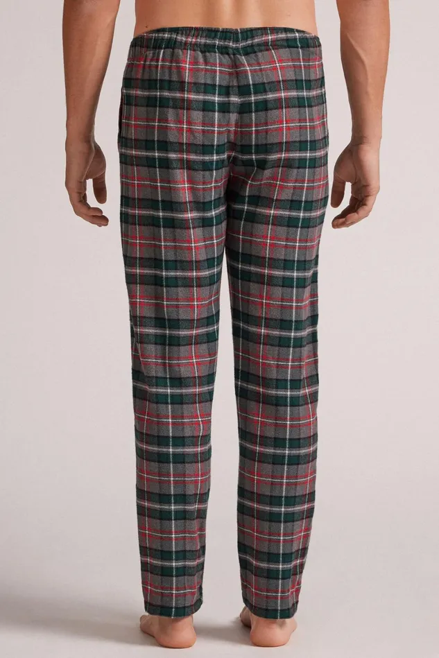 Intimissimi Pants Men Grey Check Pants In Brushed Cotton Cloth Green 736j 8211 Check Grigio Melangeverde