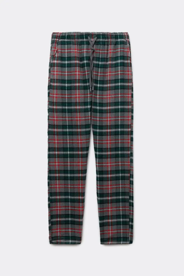 Intimissimi Pants Men Grey Check Pants In Brushed Cotton Cloth Green 736j 8211 Check Grigio Melangeverde