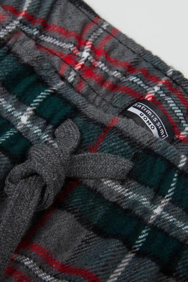 Intimissimi Pants Men Grey Check Pants In Brushed Cotton Cloth Green 736j 8211 Check Grigio Melangeverde