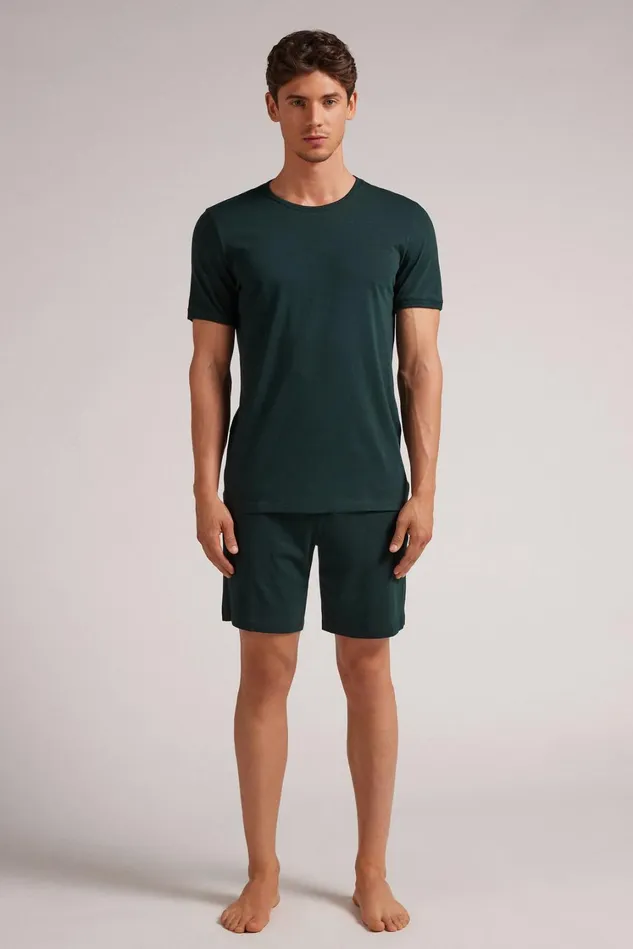 Intimissimi Short Pajamas Men Superior Cotton Short Pajamas Green 132j 8211 Verde Scuro Intimissimi Short Pajamas Men Superior Cotton Short Pajamas Green 132j 8211 Verde Scuro