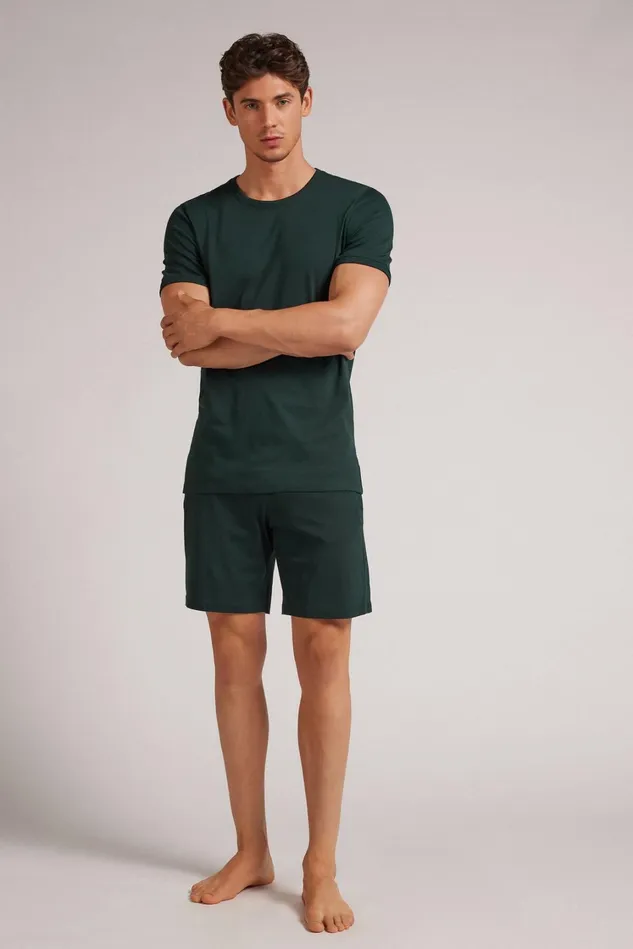 Intimissimi Short Pajamas Men Superior Cotton Short Pajamas Green 132j 8211 Verde Scuro
