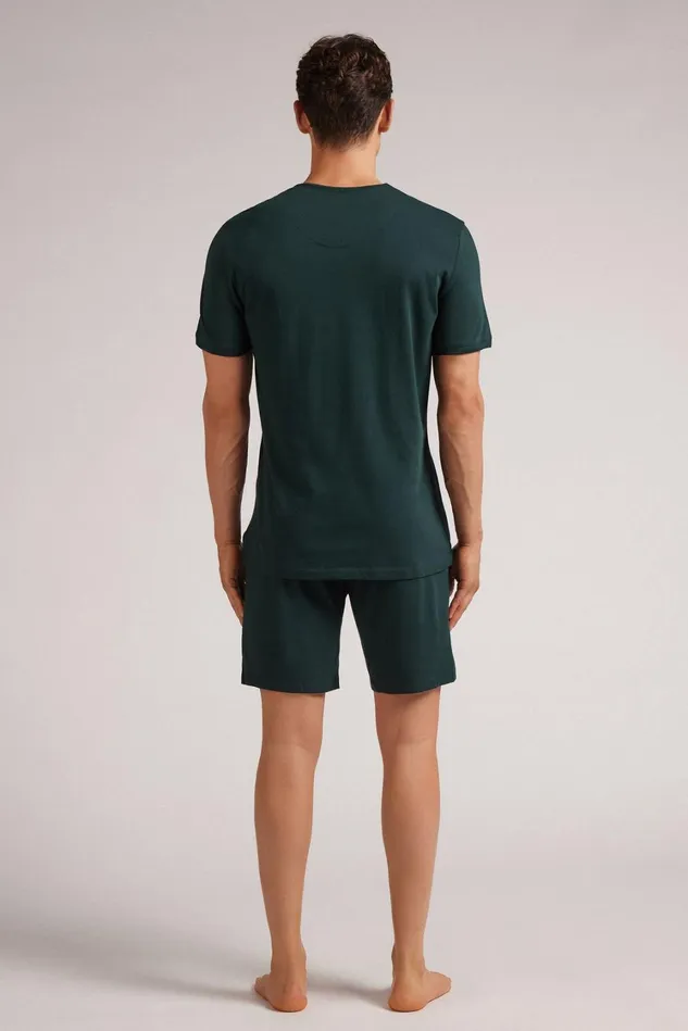 Intimissimi Short Pajamas Men Superior Cotton Short Pajamas Green 132j 8211 Verde Scuro