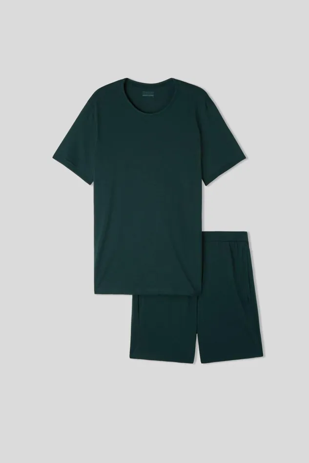 Intimissimi Short Pajamas Men Superior Cotton Short Pajamas Green 132j 8211 Verde Scuro