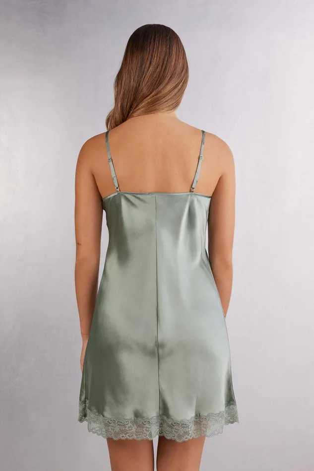Intimissimi Slips Babydolls Women Silk Slip With Lace Insert Detail Green 657j 8211 Fade Green