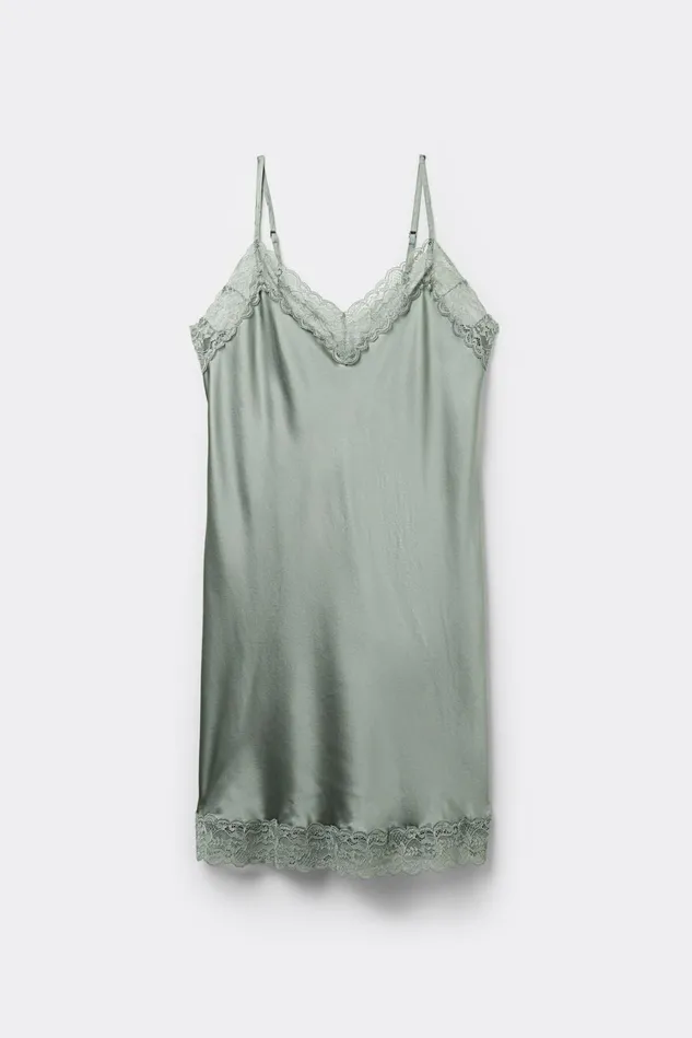 Intimissimi Slips Babydolls Women Silk Slip With Lace Insert Detail Green 657j 8211 Fade Green