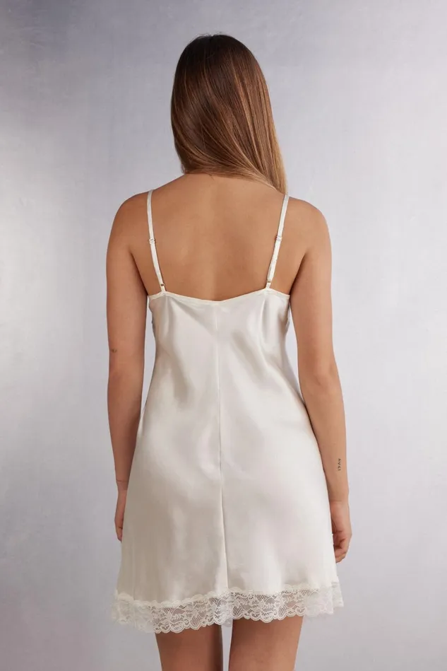 Intimissimi Slips Babydolls Women Silk Slip With Lace Insert Detail Ivory 2127 8211 Talc White