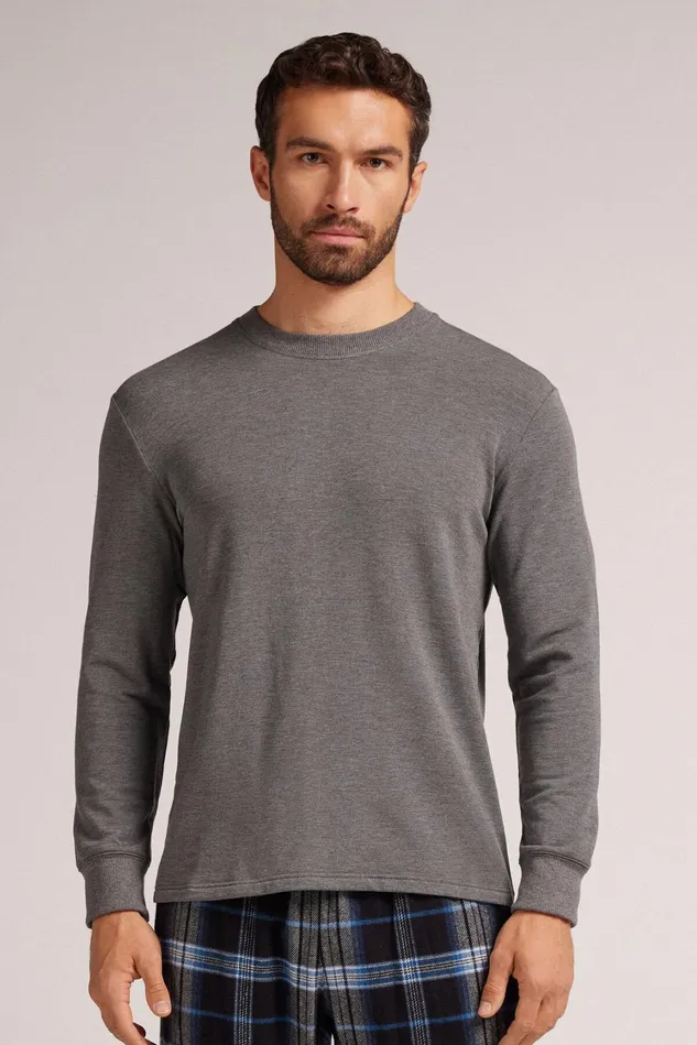 Intimissimi Sweatshirts Men Long Sleeve Top In Modal Fleece Dark Grey 5227 8211 Heathered Graphite Grey