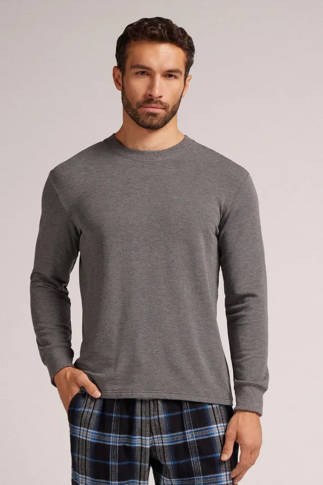 Intimissimi Sweatshirts Men Long Sleeve Top In Modal Fleece Dark Grey 5227 8211 Heathered Graphite Grey