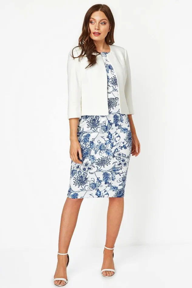 Ivory 34 Sleeve Tailored Jacquard Jacket Women Roman Jackets