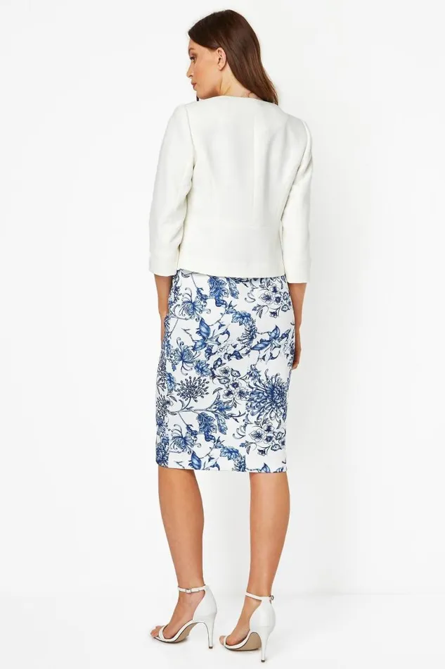 Ivory 34 Sleeve Tailored Jacquard Jacket Women Roman Jackets