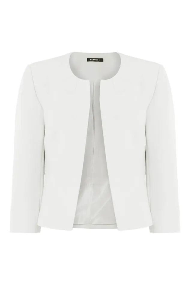 Ivory 34 Sleeve Tailored Jacquard Jacket Women Roman Jackets