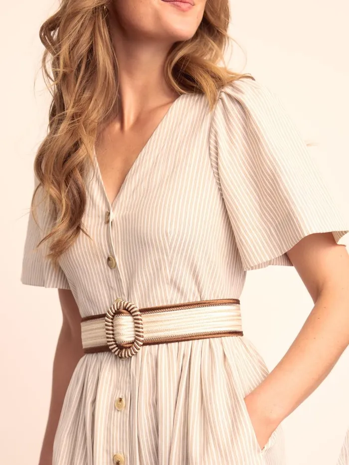 JMcLaughlin Annora Dress In Stripe Off Whitetan Women Dresses JMcLaughlin Annora Dress In Stripe Off Whitetan Women Dresses