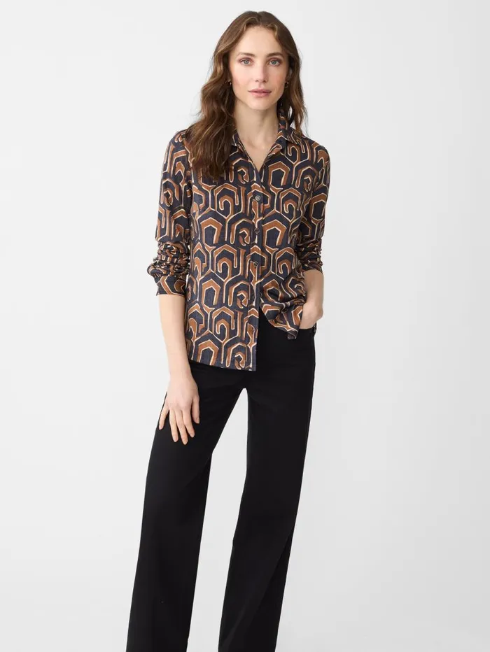 JMcLaughlin Betty Shirt In Maxi Painted Labrynth Blackcamel Women Shirts and Tops JMcLaughlin Betty Shirt In Maxi Painted Labrynth Blackcamel Women Shirts and Tops
