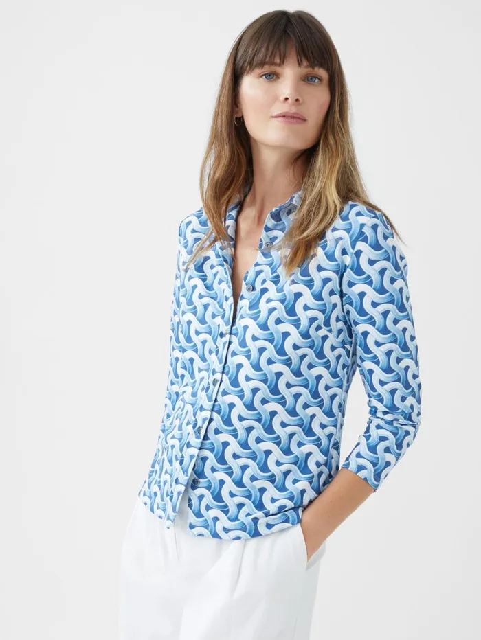 JMcLaughlin Cornelia 34 Sleeve Shirt In Mini Dream Weaver Dark Blueblue Women Shirts and Tops JMcLaughlin Cornelia 34 Sleeve Shirt In Mini Dream Weaver Dark Blueblue Women Shirts and Tops