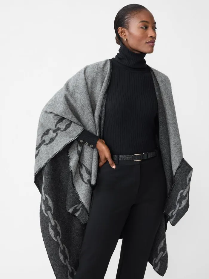 JMcLaughlin Cosima Reversible Wrap In Chain Jacquard Gray Women Jackets and Outerwear JMcLaughlin Cosima Reversible Wrap In Chain Jacquard Gray Women Jackets and Outerwear