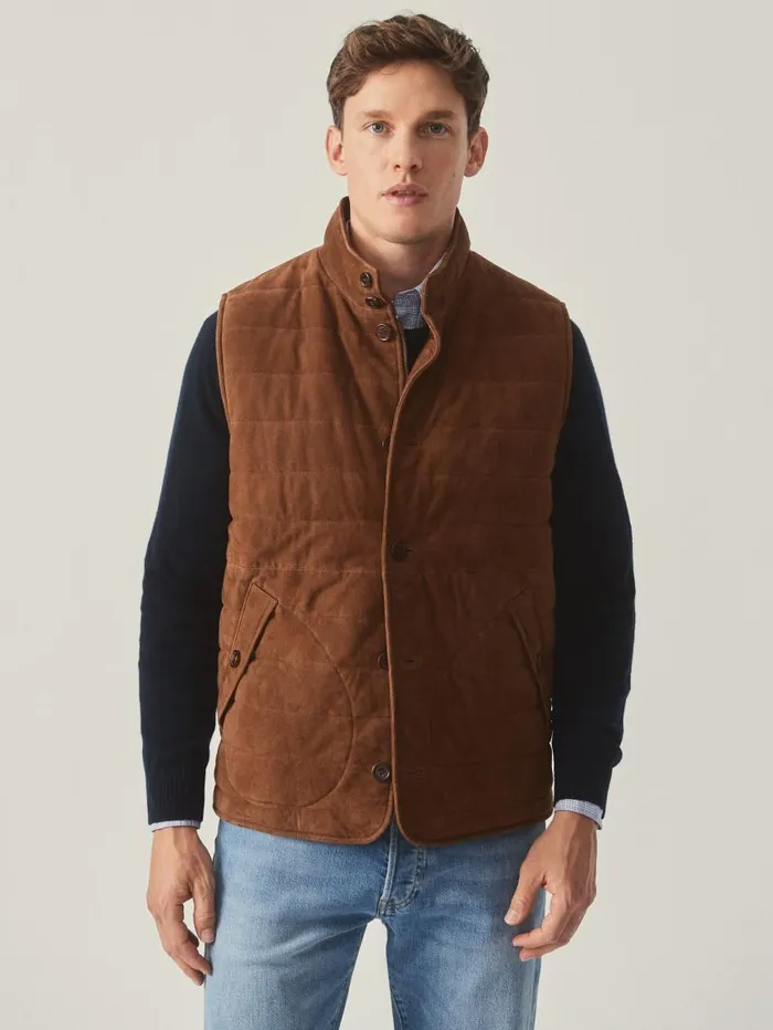 JMcLaughlin Cotswald Suede Vest Whiskey Men Jackets and Outerwear