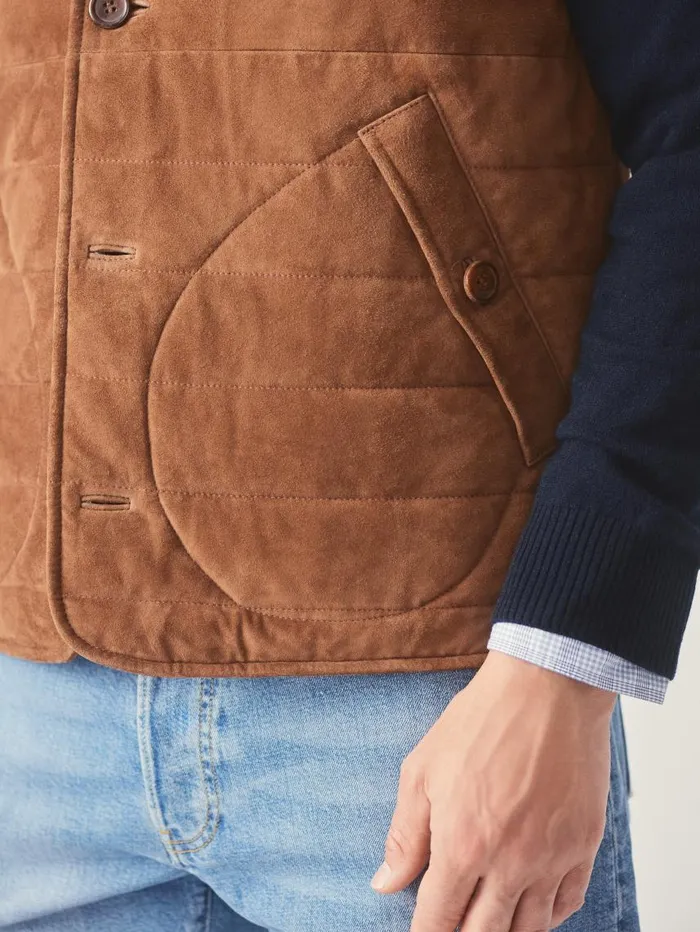 JMcLaughlin Cotswald Suede Vest Whiskey Men Jackets and Outerwear JMcLaughlin Cotswald Suede Vest Whiskey Men Jackets and Outerwear