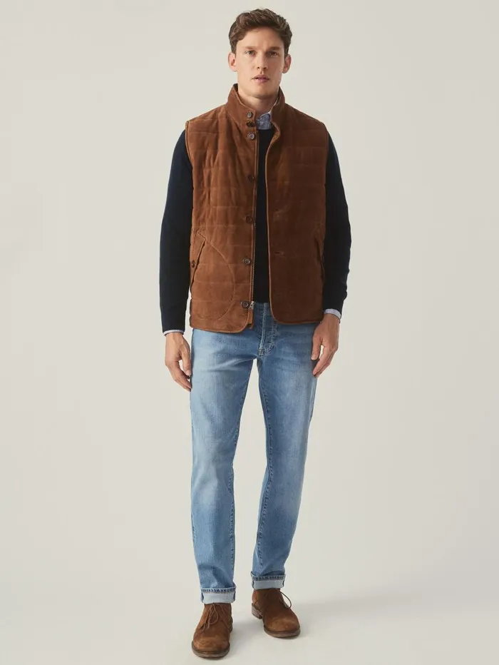 JMcLaughlin Cotswald Suede Vest Whiskey Men Jackets and Outerwear JMcLaughlin Cotswald Suede Vest Whiskey Men Jackets and Outerwear