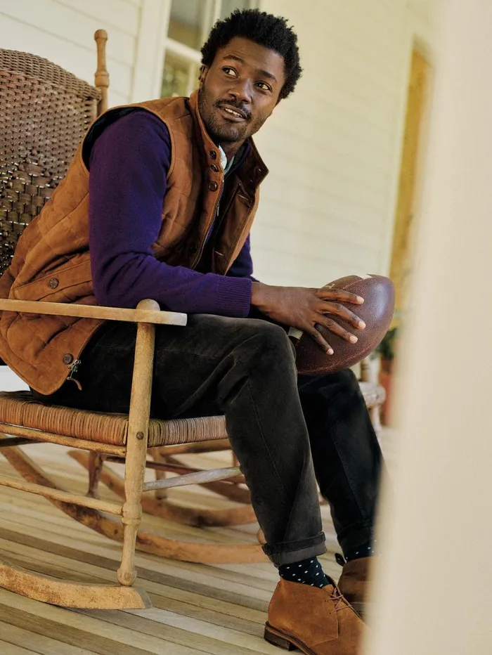 JMcLaughlin Cotswald Suede Vest Whiskey Men Jackets and Outerwear JMcLaughlin Cotswald Suede Vest Whiskey Men Jackets and Outerwear