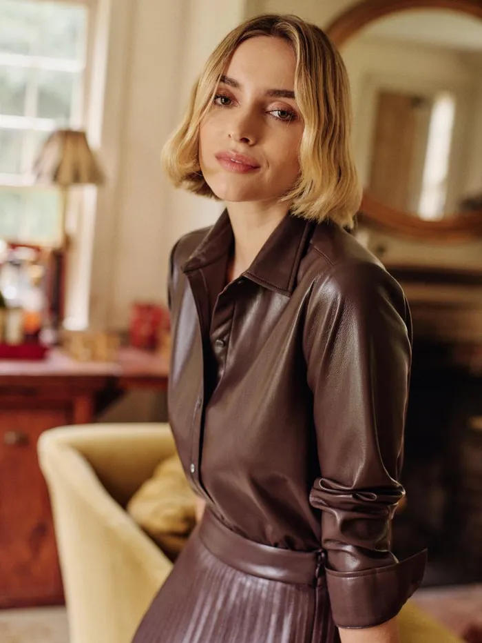 JMcLaughlin Denver Vegan Leather Shirt Dark Brown Women Shirts and Tops