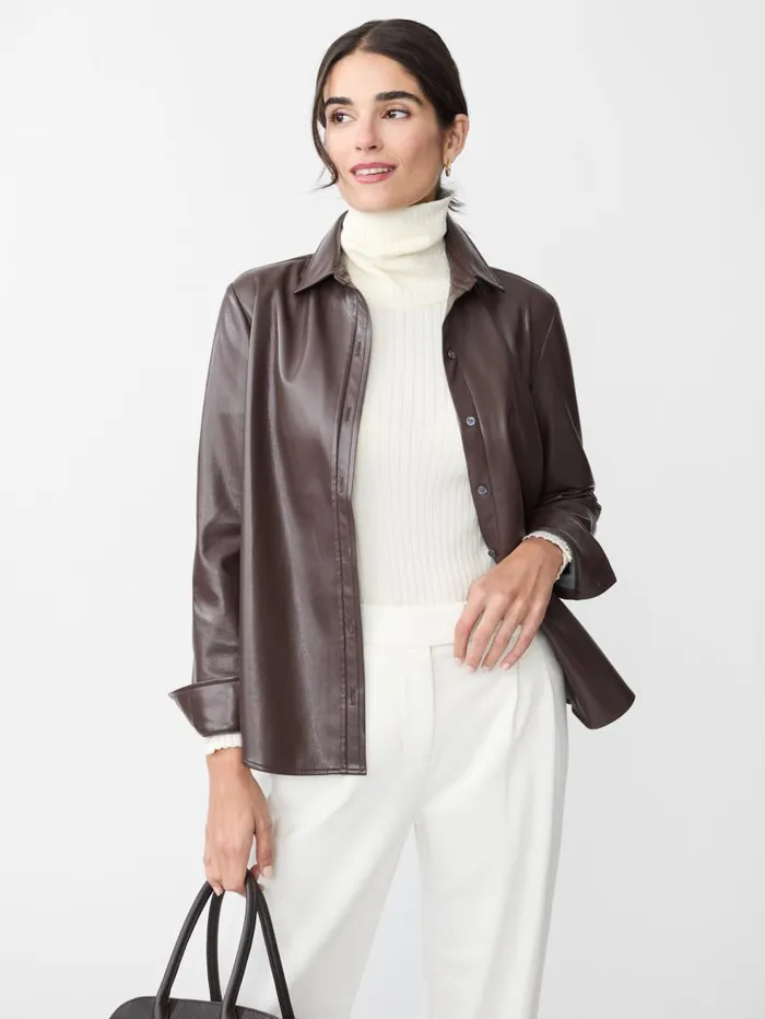 JMcLaughlin Denver Vegan Leather Shirt Dark Brown Women Shirts and Tops JMcLaughlin Denver Vegan Leather Shirt Dark Brown Women Shirts and Tops