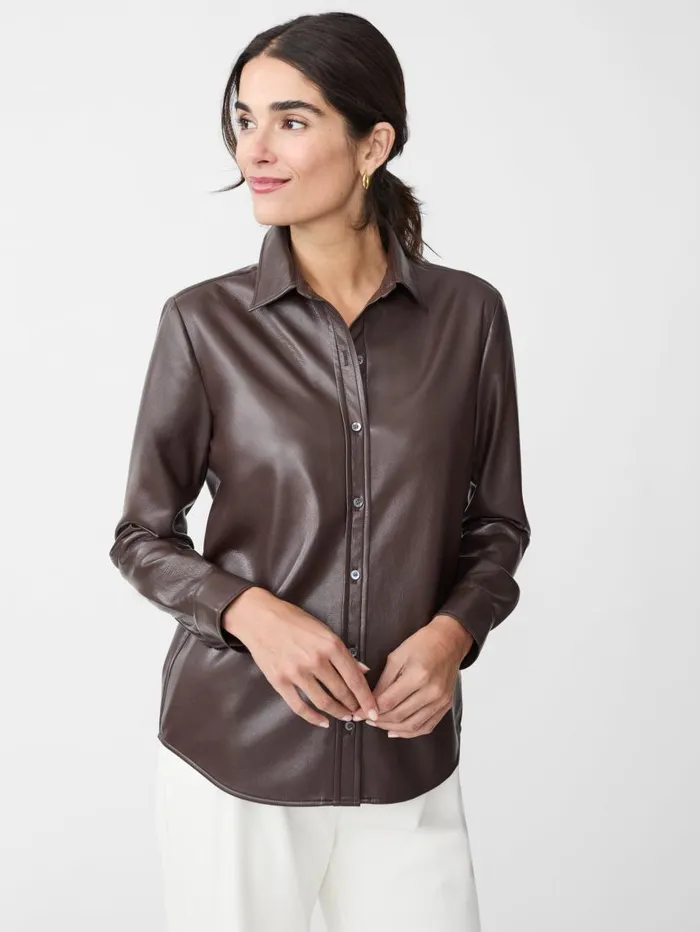 JMcLaughlin Denver Vegan Leather Shirt Dark Brown Women Shirts and Tops JMcLaughlin Denver Vegan Leather Shirt Dark Brown Women Shirts and Tops
