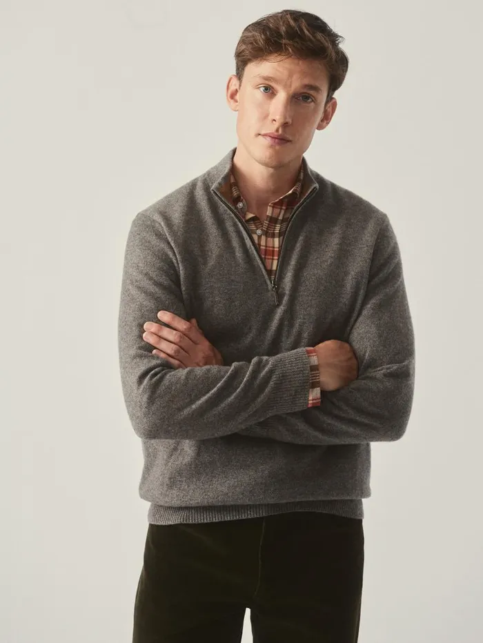 JMcLaughlin Henry Cashmere 14 Zip Pewter Men Sweaters JMcLaughlin Henry Cashmere 14 Zip Pewter Men Sweaters
