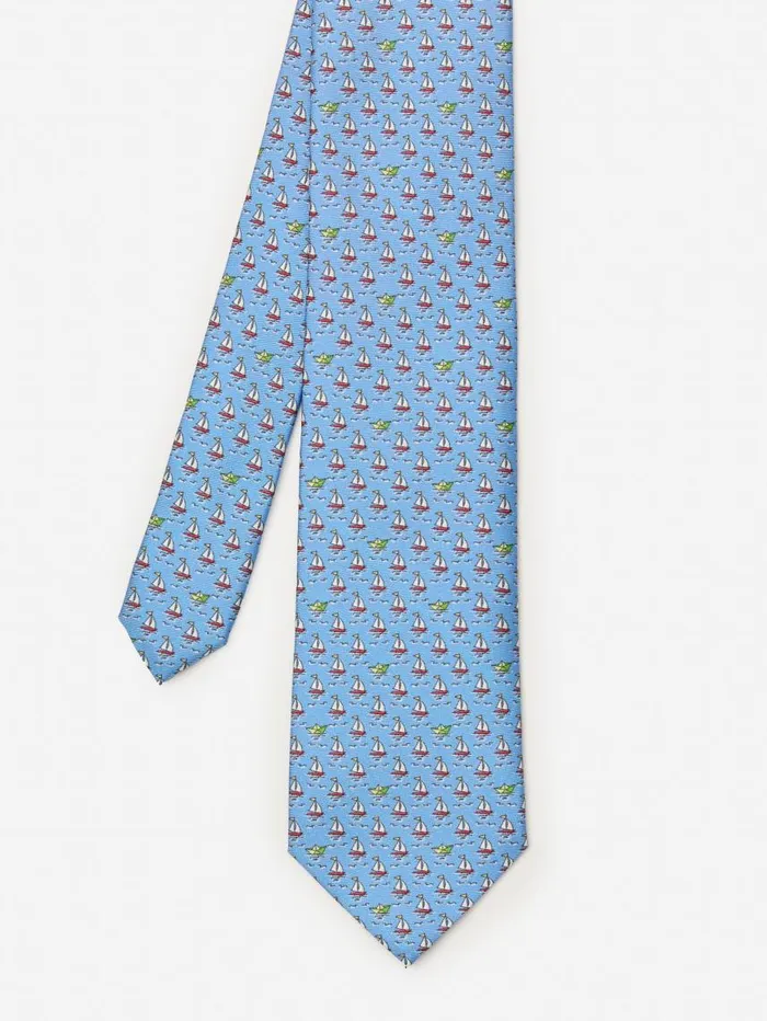 JMcLaughlin Italian Silk Tie In Sailboat Light Blue Men Ties