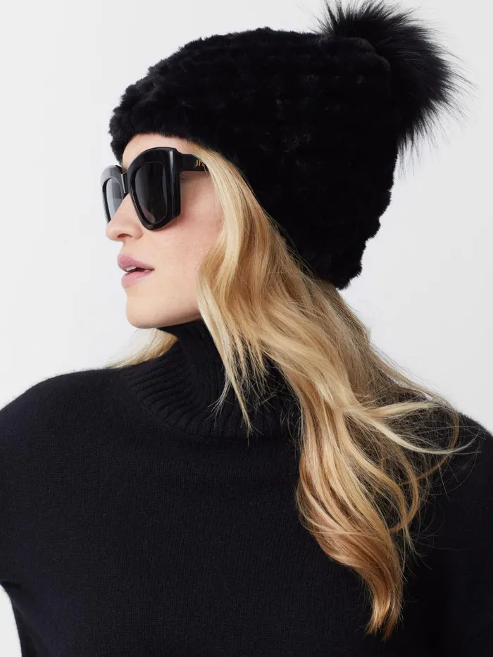 JMcLaughlin Loulou Faux Fur Beanie Black Women Hats and Gloves JMcLaughlin Loulou Faux Fur Beanie Black Women Hats and Gloves