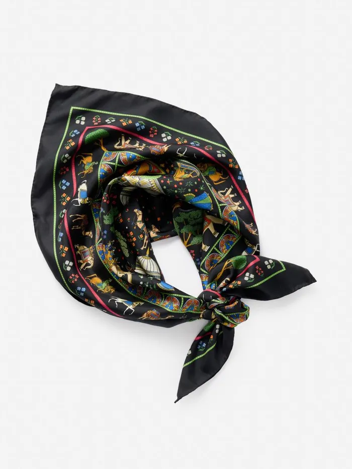 JMcLaughlin Mabel Silk Scarf In Palace Pictorial Square Blackmulti Women Scarves JMcLaughlin Mabel Silk Scarf In Palace Pictorial Square Blackmulti Women Scarves
