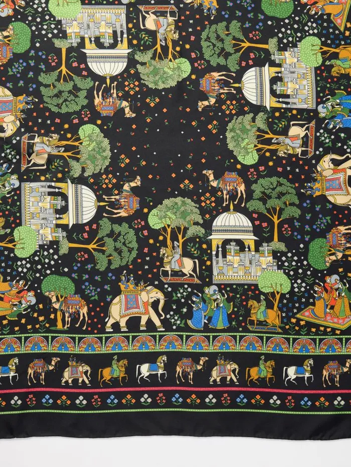 JMcLaughlin Mabel Silk Scarf In Palace Pictorial Square Blackmulti Women Scarves JMcLaughlin Mabel Silk Scarf In Palace Pictorial Square Blackmulti Women Scarves