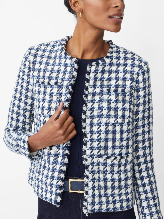 JMcLaughlin Martha Jacket In Houndstooth Whitenavylight Blue Women Jackets and Outerwear JMcLaughlin Martha Jacket In Houndstooth Whitenavylight Blue Women Jackets and Outerwear