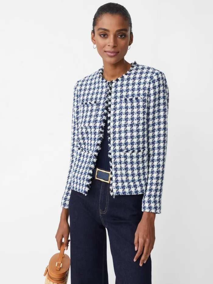 JMcLaughlin Martha Jacket In Houndstooth Whitenavylight Blue Women Jackets and Outerwear JMcLaughlin Martha Jacket In Houndstooth Whitenavylight Blue Women Jackets and Outerwear