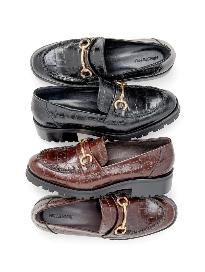 JMcLaughlin Monika Lug Sole Leather Loafers In Croc Dark Brown Women Loafers JMcLaughlin Monika Lug Sole Leather Loafers In Croc Dark Brown Women Loafers