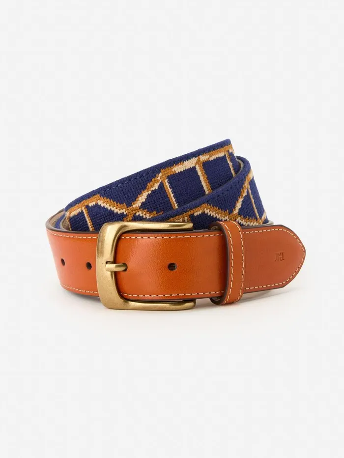 JMcLaughlin Needlepoint Belt In Bamboo Navy Men Belts
