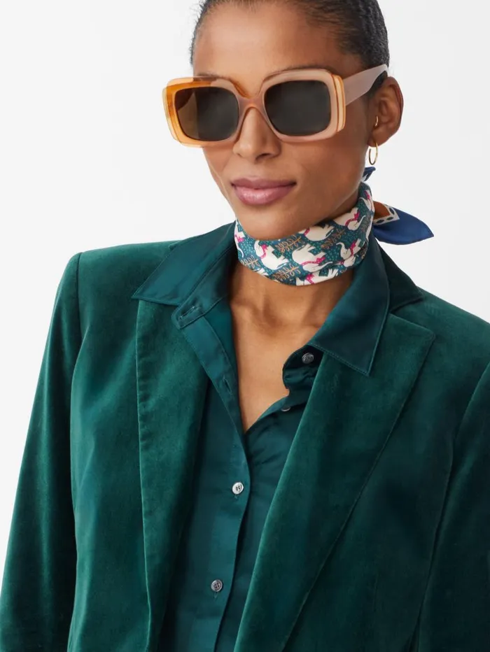 JMcLaughlin Nikka Silk Kerchief In Elephant Gate Greennavy Women Scarves JMcLaughlin Nikka Silk Kerchief In Elephant Gate Greennavy Women Scarves