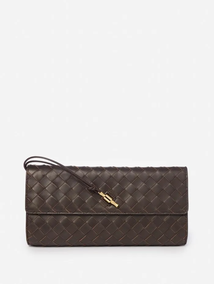 JMcLaughlin Pernille Woven Leather Clutch Dark Brown WomenMen Clutches
